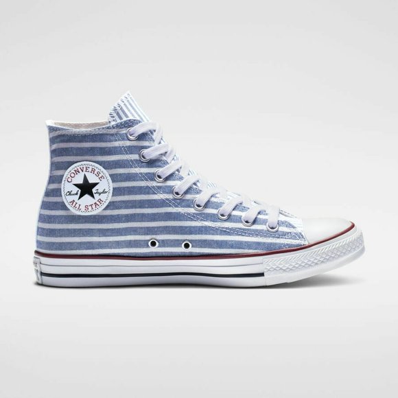 ✨NEW✨ Converse All Stars Mix-Match Blue Stripes High Top Sneakers - Picture 4 of 10